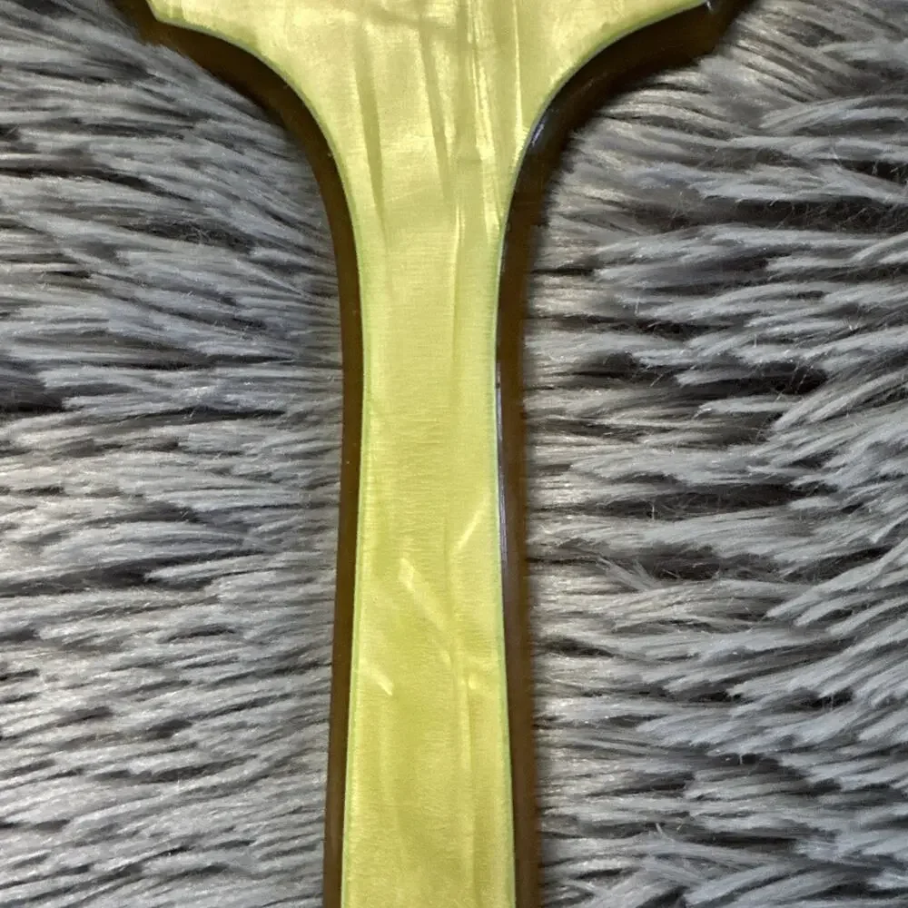 Vintage Art Deco Celluloid Hand Mirror Butterscotch Yellow Pearlized Vanity